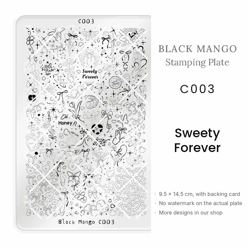 Black Mango C003 Sweety Forever nail stamping plate, 9.5 × 14.5 cm