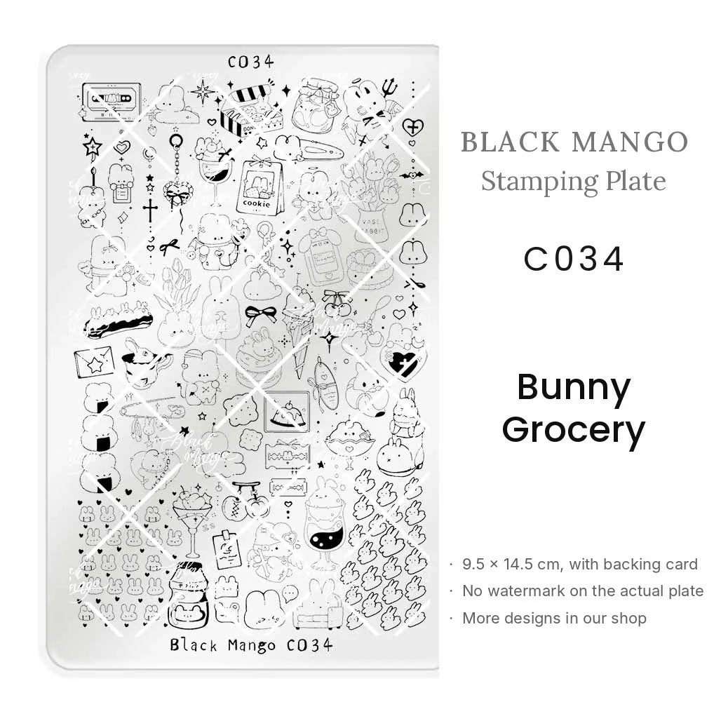 Black Mango C034 Bunny Grocery nail stamping plate, 9.5 × 14.5 cm