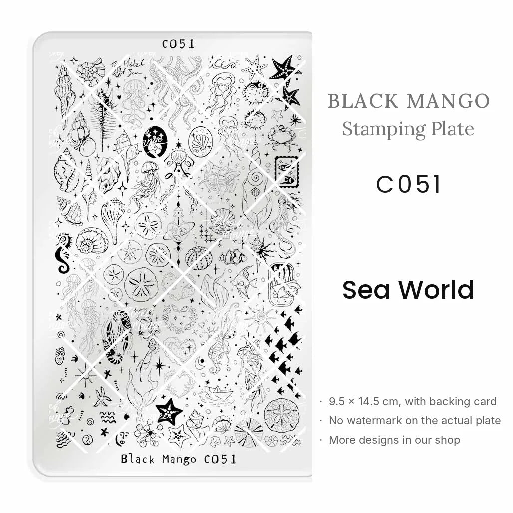 Black Mango C051 Sea World nail stamping plate, 9.5 × 14.5 cm