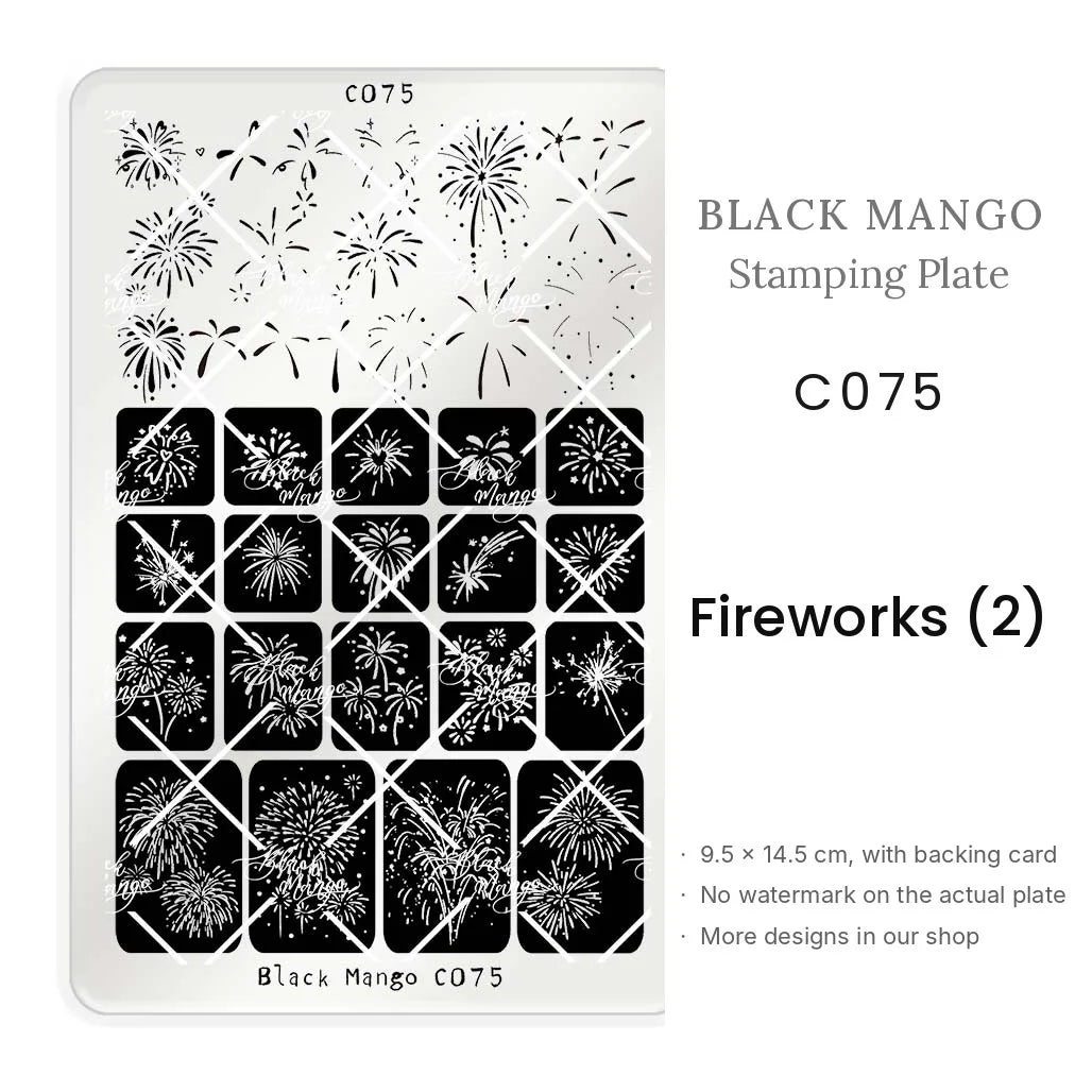 Black Mango C075 Fireworks (2) nail stamping plate, 9.5 × 14.5 cm