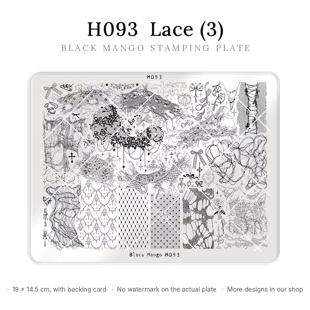 Black Mango H093 Lace (3) large nail stamping plate, 19 × 14.5 cm