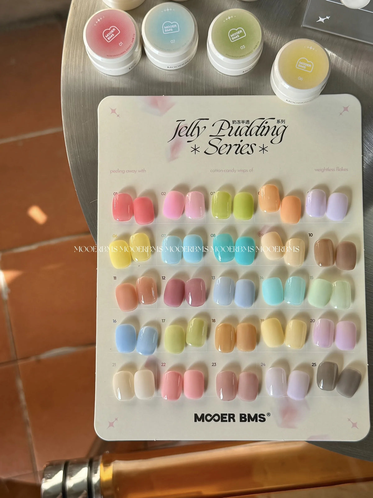 Milk Jelly swatch card with jars
