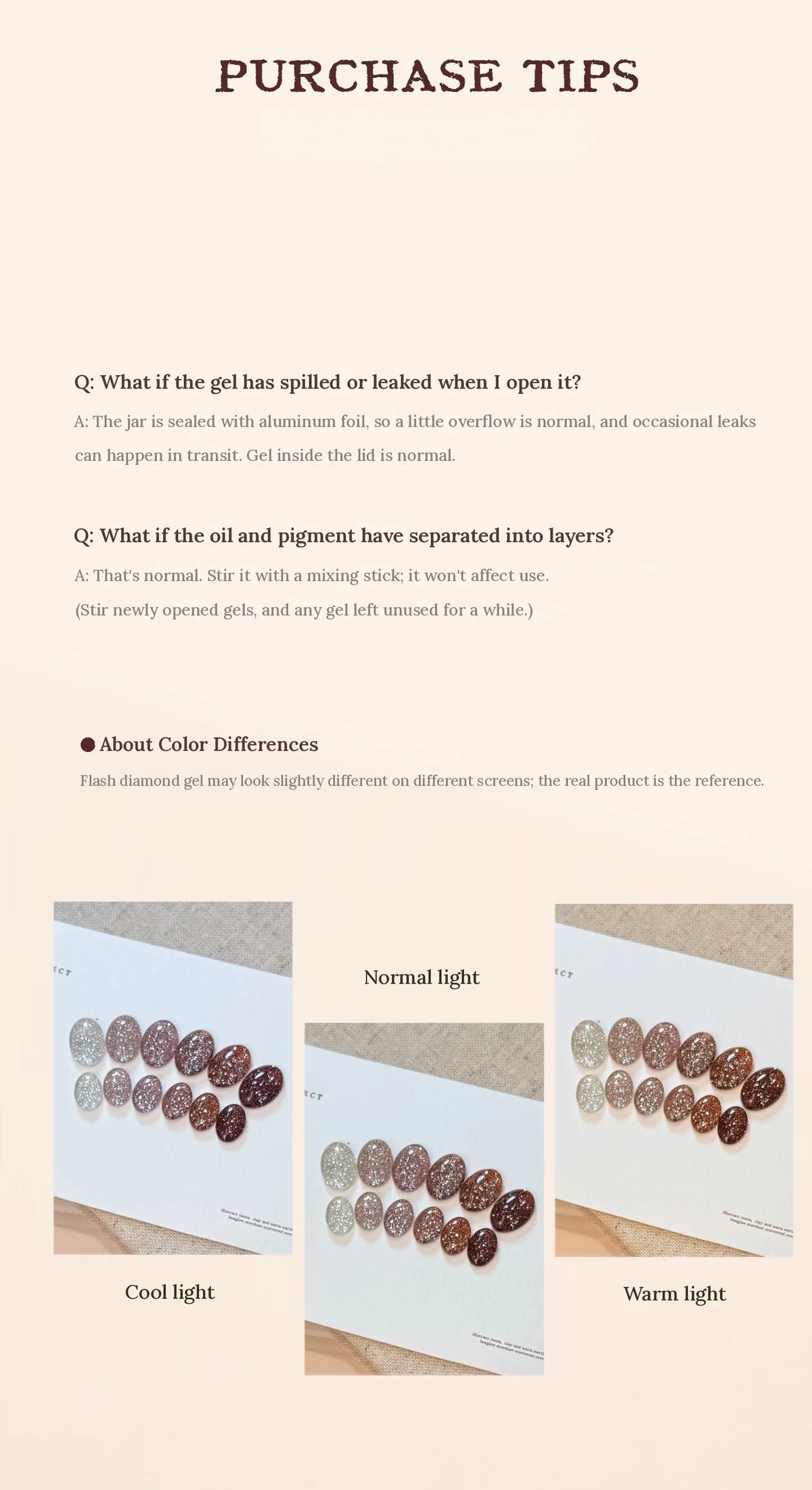 Purchase tips: foil seal, stirring and screen color differences