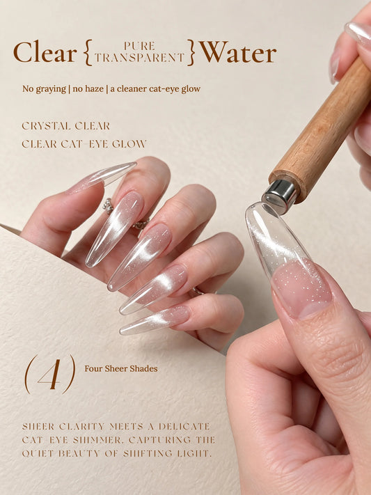 Watery Cat Eye: four sheer shades, crystal-clear cat-eye glow
