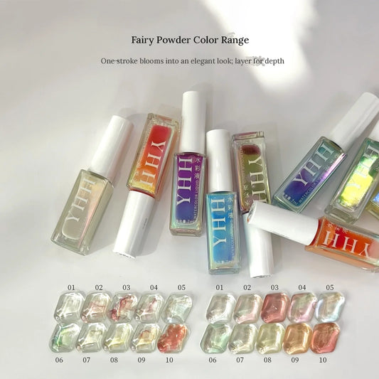 YHH shimmer watercolor ink bottles with swatch ovals of all 10 shades