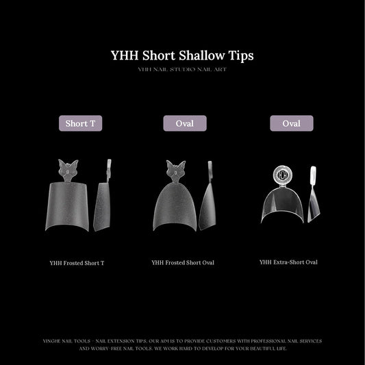 Three YHH short shallow tip shapes: frosted short T, frosted short oval, extra-short oval