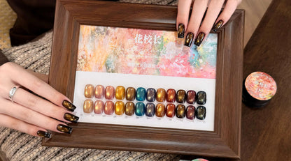 Flower Principal Amber Stream Cat Eye gel swatch board, shades 01-12