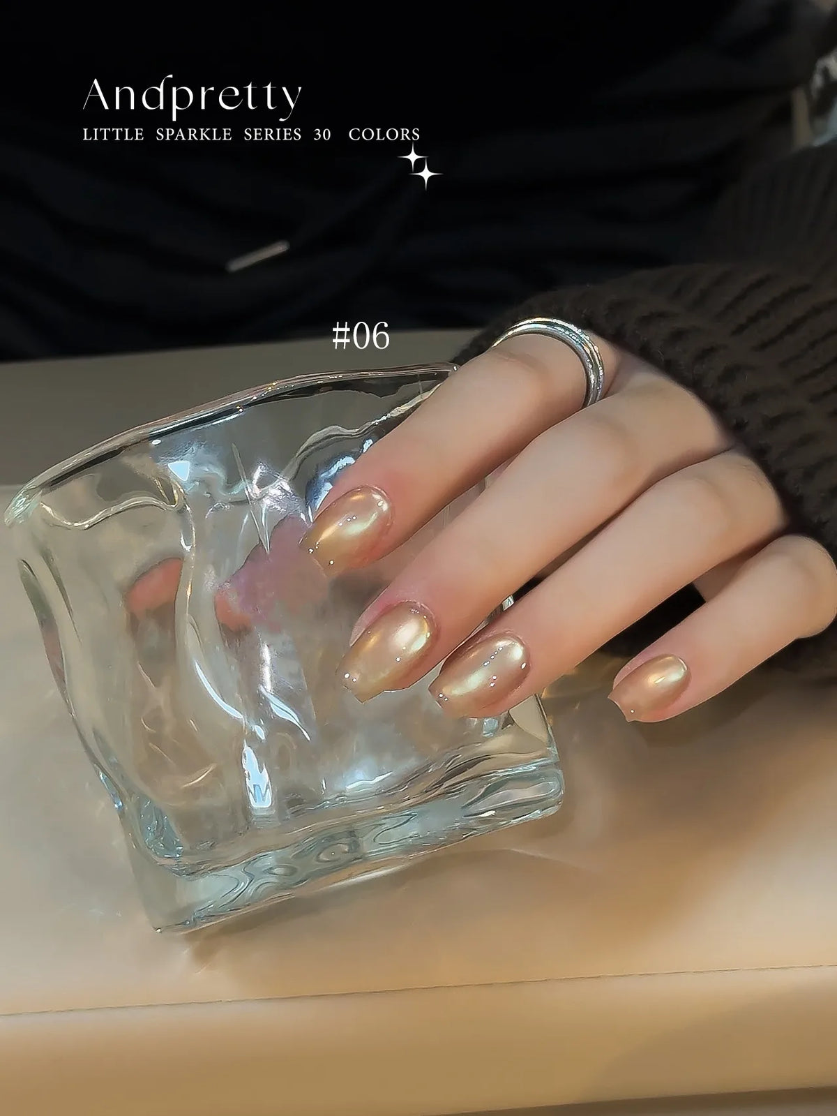 Andpretty Little Sparkle cat eye gel 06 Big Sister on short square nails