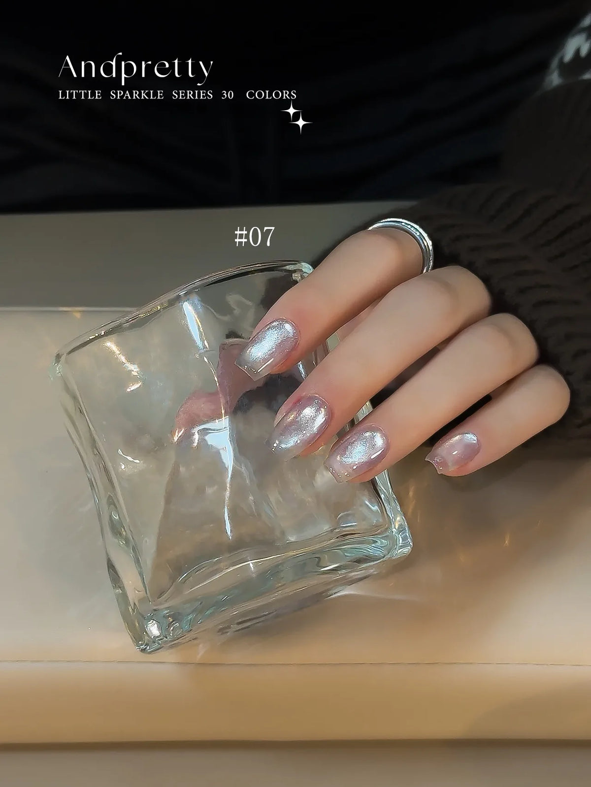 Andpretty Little Sparkle cat eye gel 07 Dawn on short square nails