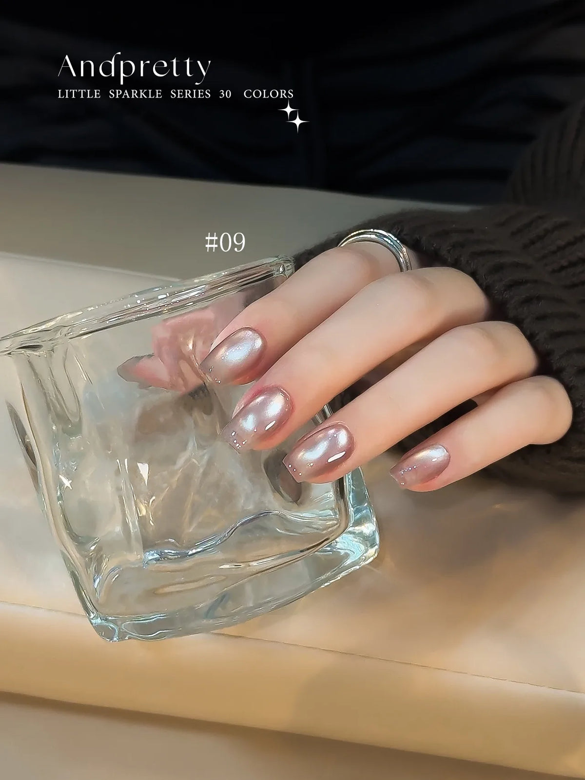 Andpretty Little Sparkle cat eye gel 09 Dream of Splendor on short square nails