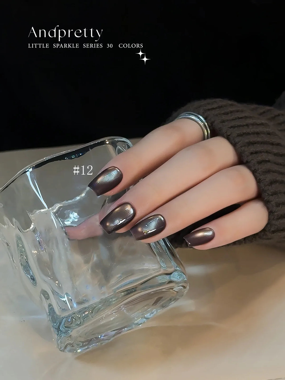 Andpretty Little Sparkle cat eye gel 12 Sparkling Gold on short square nails