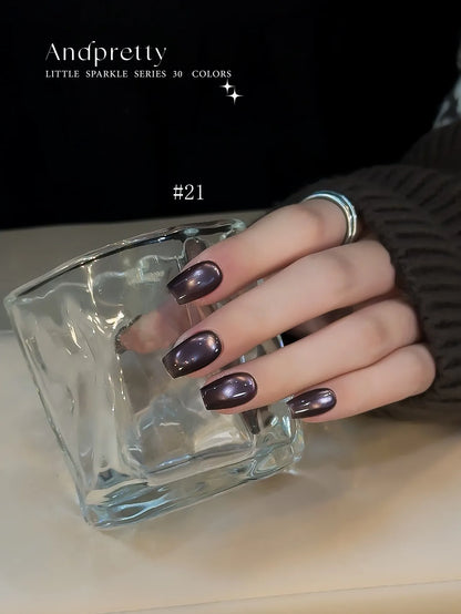 Andpretty Little Sparkle cat eye gel 21 Floating Stars on short square nails