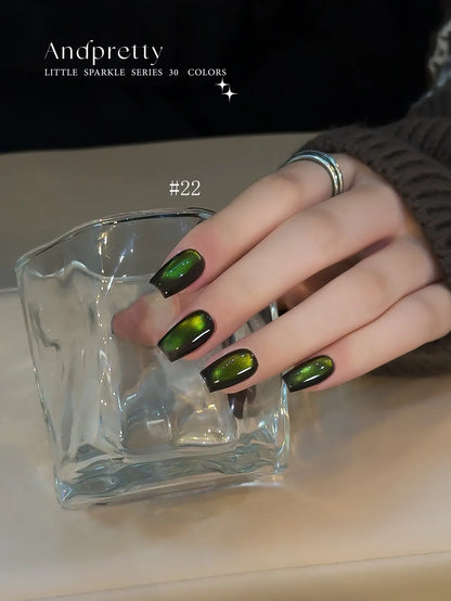 Andpretty Little Sparkle cat eye gel 22 Forest Breath on short square nails