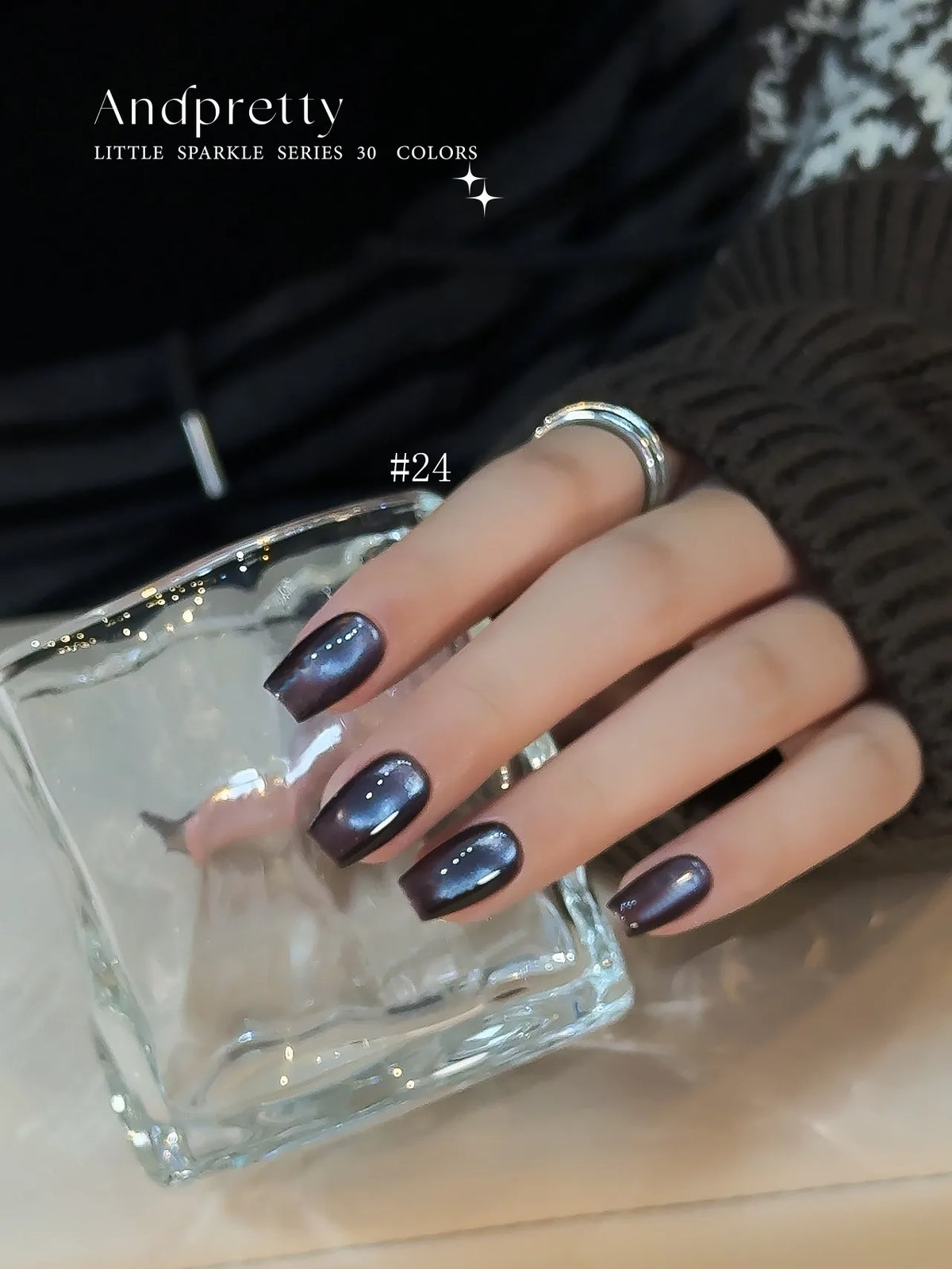 Andpretty Little Sparkle cat eye gel 24 Mallard on short square nails