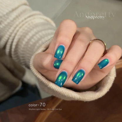 Andpretty Rhythm Light cat eye gel color 70 on short square nails