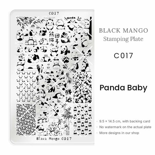 Black Mango C017 Panda Baby nail stamping plate, 9.5 × 14.5 cm