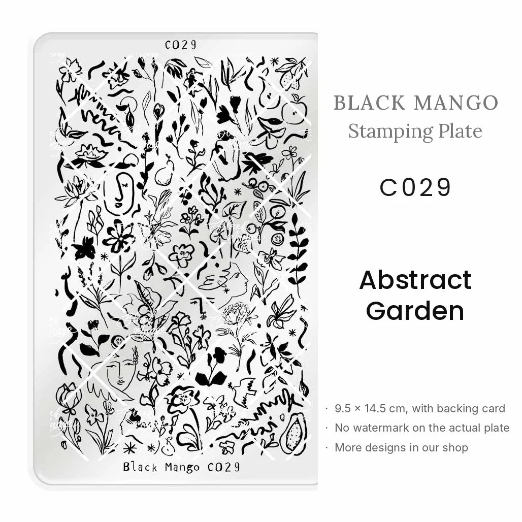 Black Mango C029 Abstract Garden nail stamping plate, 9.5 × 14.5 cm