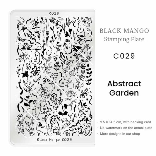 Black Mango C029 Abstract Garden nail stamping plate, 9.5 × 14.5 cm