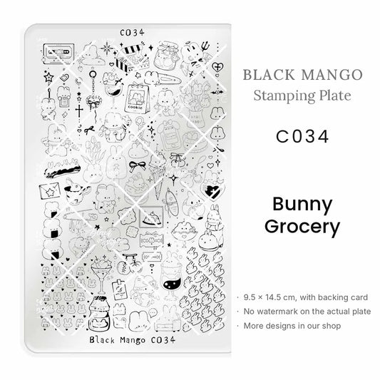 Black Mango C034 Bunny Grocery nail stamping plate, 9.5 × 14.5 cm