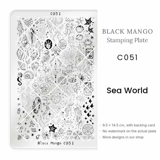Black Mango C051 Sea World nail stamping plate, 9.5 × 14.5 cm