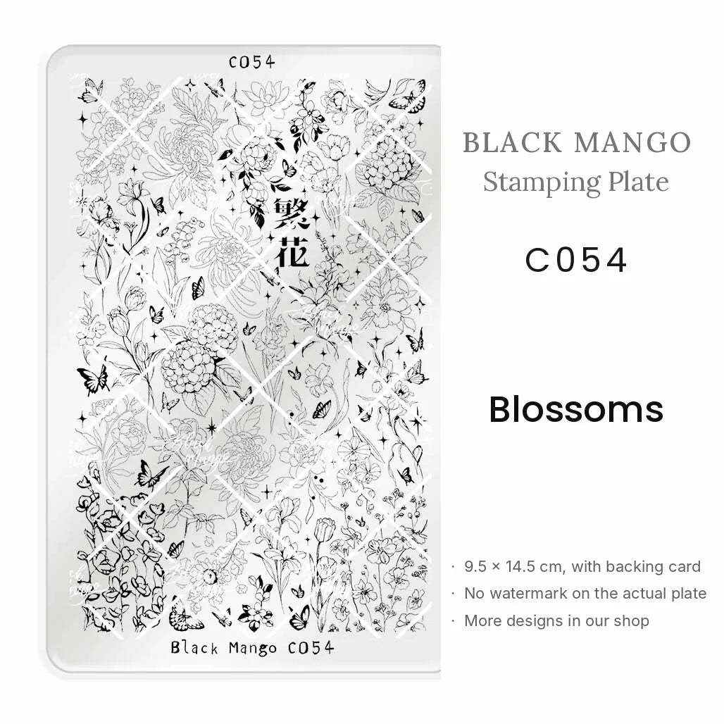 Black Mango C054 Blossoms nail stamping plate, 9.5 × 14.5 cm