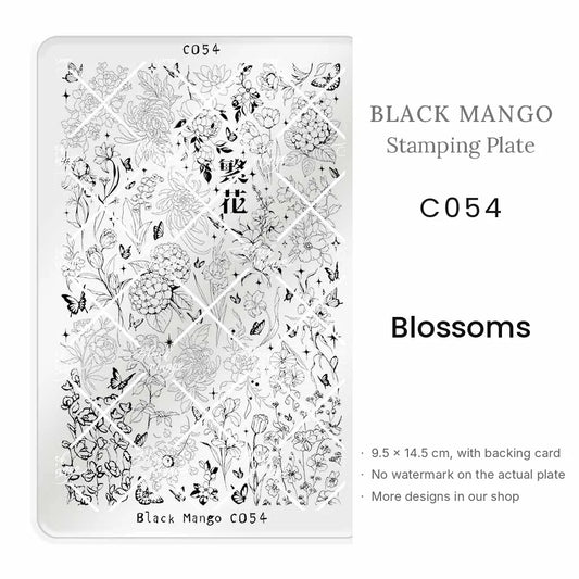 Black Mango C054 Blossoms nail stamping plate, 9.5 × 14.5 cm