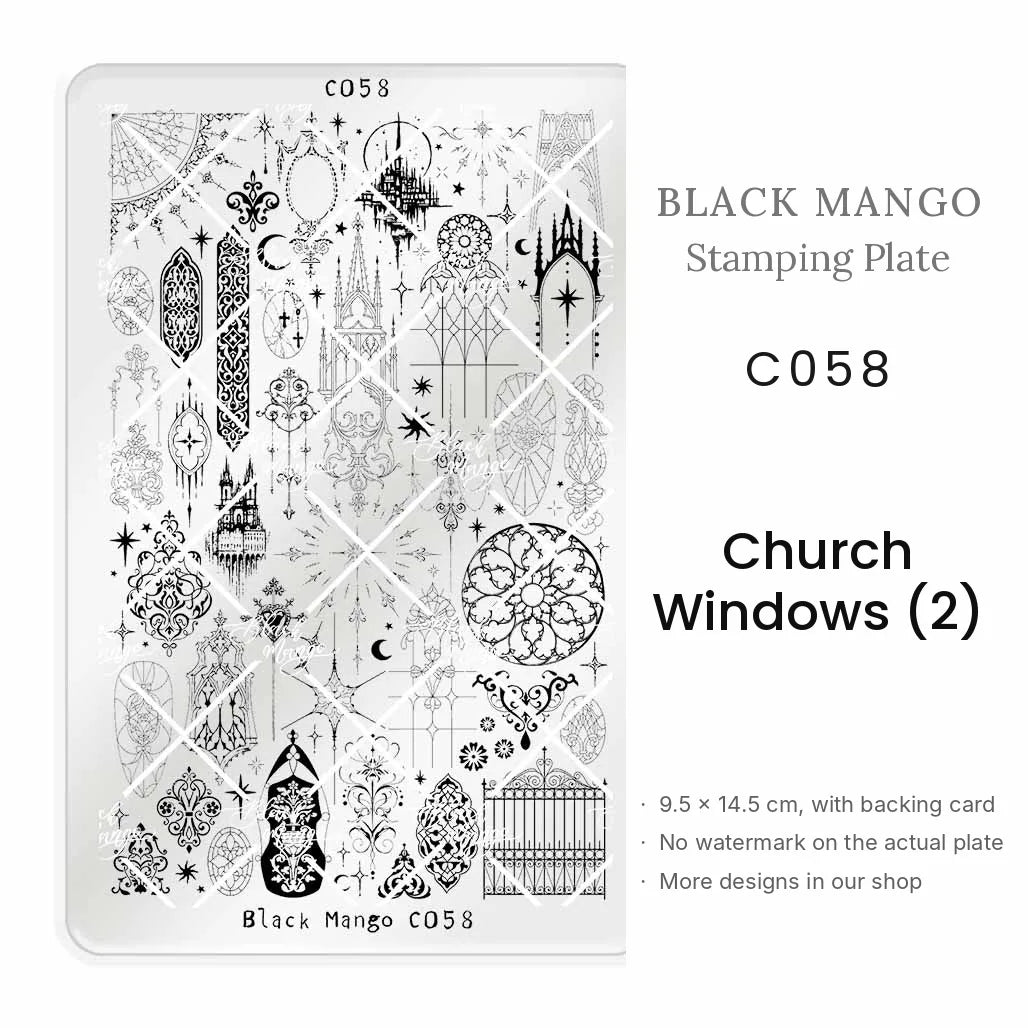 Black Mango C058 Church Windows (2) nail stamping plate, 9.5 × 14.5 cm