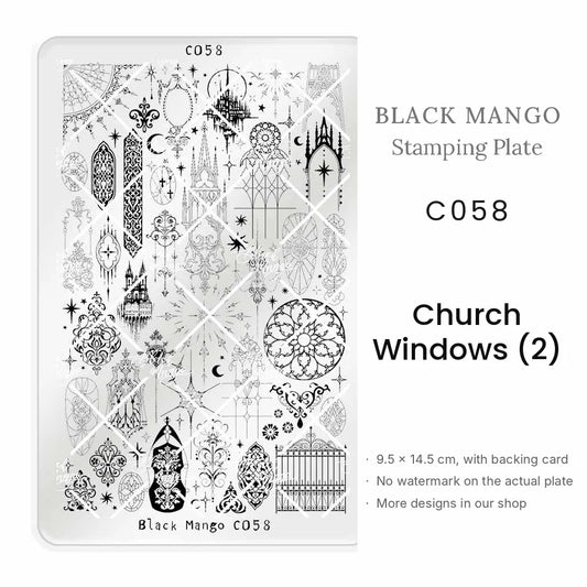 Black Mango C058 Church Windows (2) nail stamping plate, 9.5 × 14.5 cm