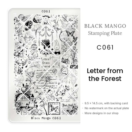 Black Mango C061 Letter from the Forest nail stamping plate, 9.5 × 14.5 cm