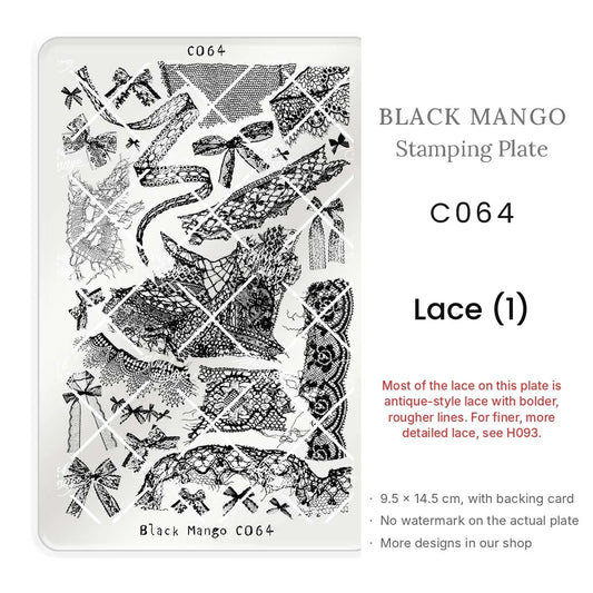 Black Mango C064 Lace (1) nail stamping plate, 9.5 × 14.5 cm