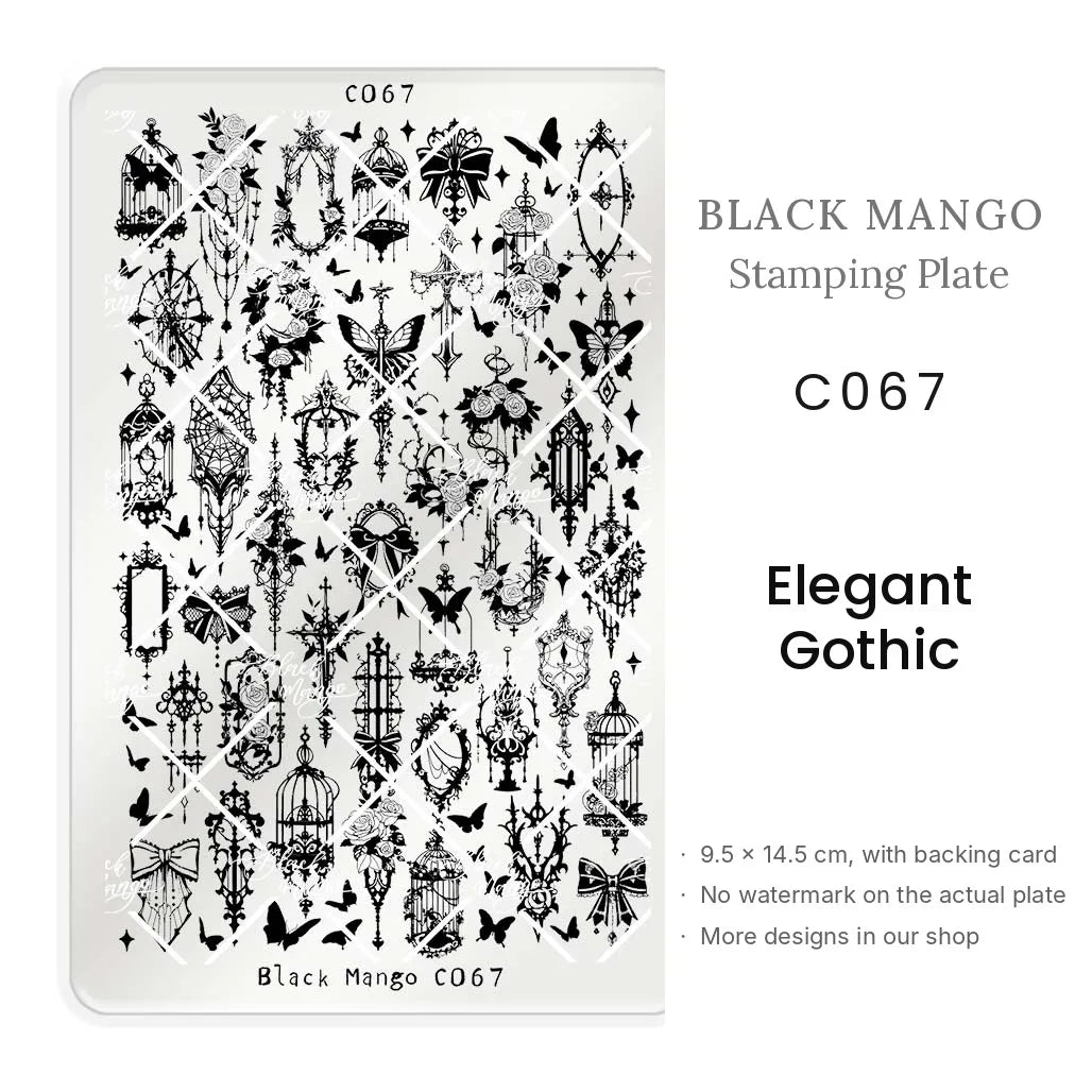 Black Mango C067 Elegant Gothic nail stamping plate, 9.5 × 14.5 cm