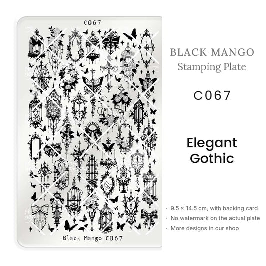 Black Mango C067 Elegant Gothic nail stamping plate, 9.5 × 14.5 cm