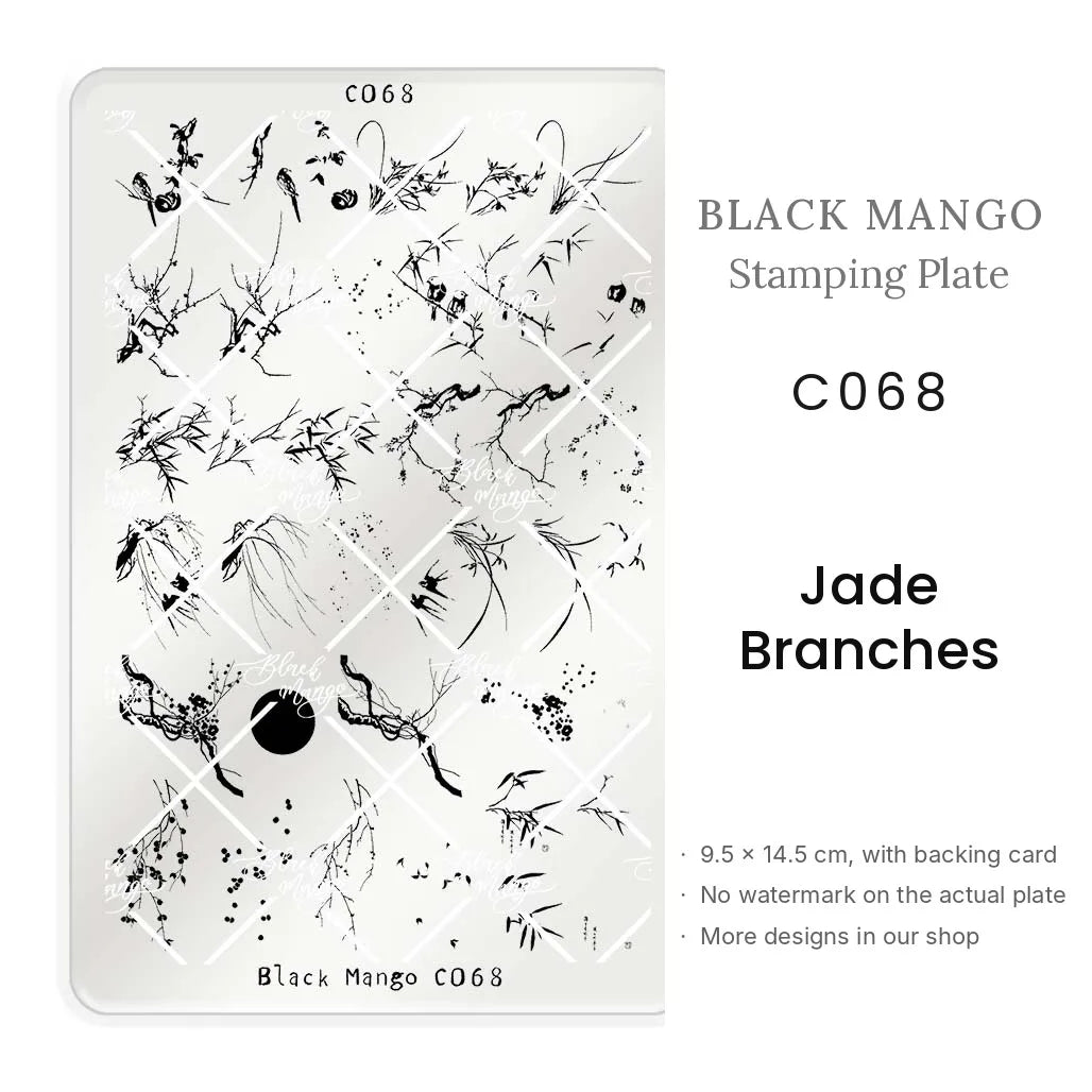 Black Mango C068 Jade Branches nail stamping plate, 9.5 × 14.5 cm