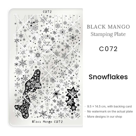 Black Mango C072 Snowflakes nail stamping plate, 9.5 × 14.5 cm