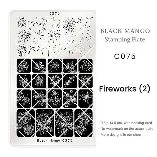 Black Mango C075 Fireworks (2) nail stamping plate, 9.5 × 14.5 cm
