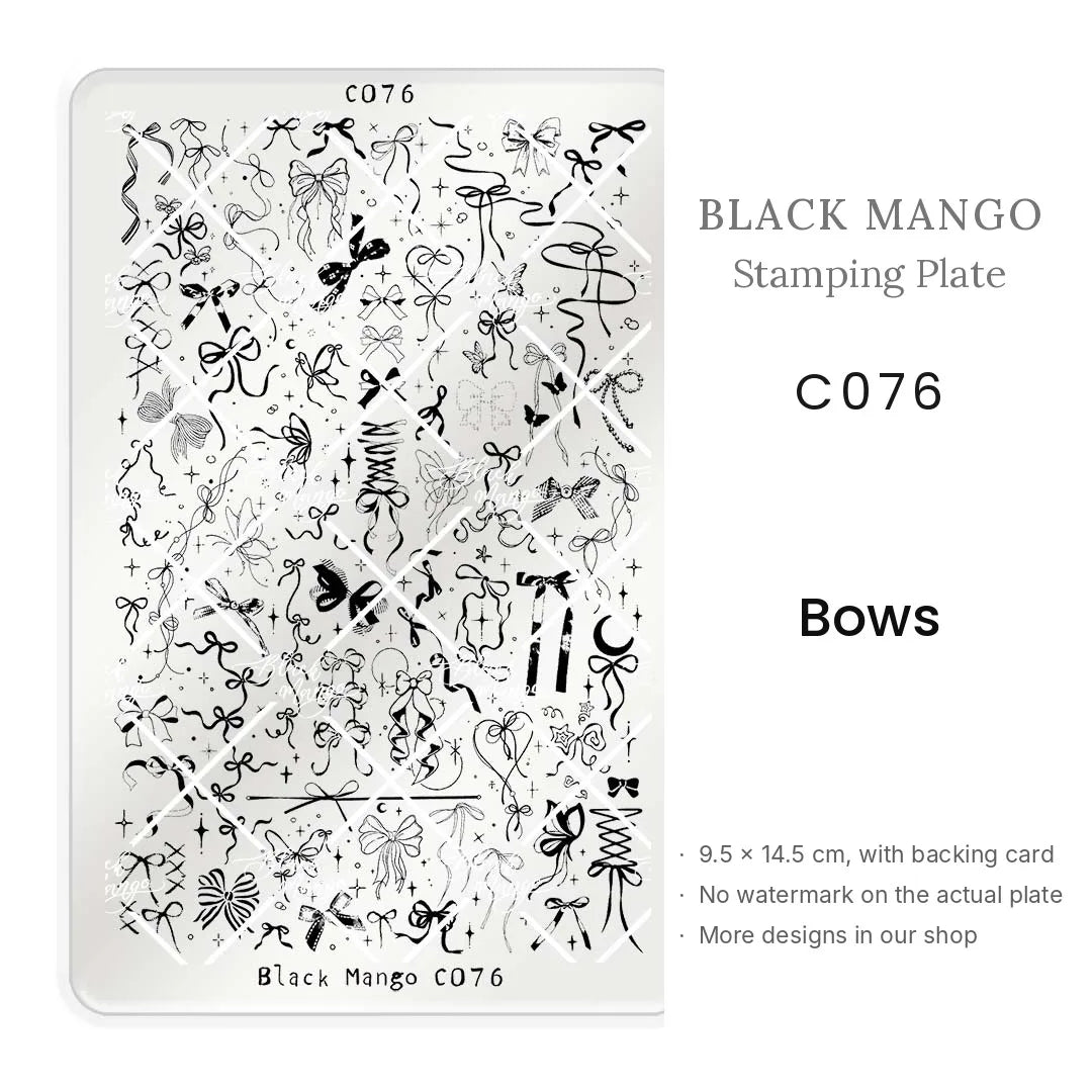 Black Mango C076 Bows nail stamping plate, 9.5 × 14.5 cm