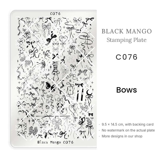 Black Mango C076 Bows nail stamping plate, 9.5 × 14.5 cm