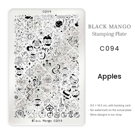 Black Mango C094 Apples nail stamping plate, 9.5 × 14.5 cm