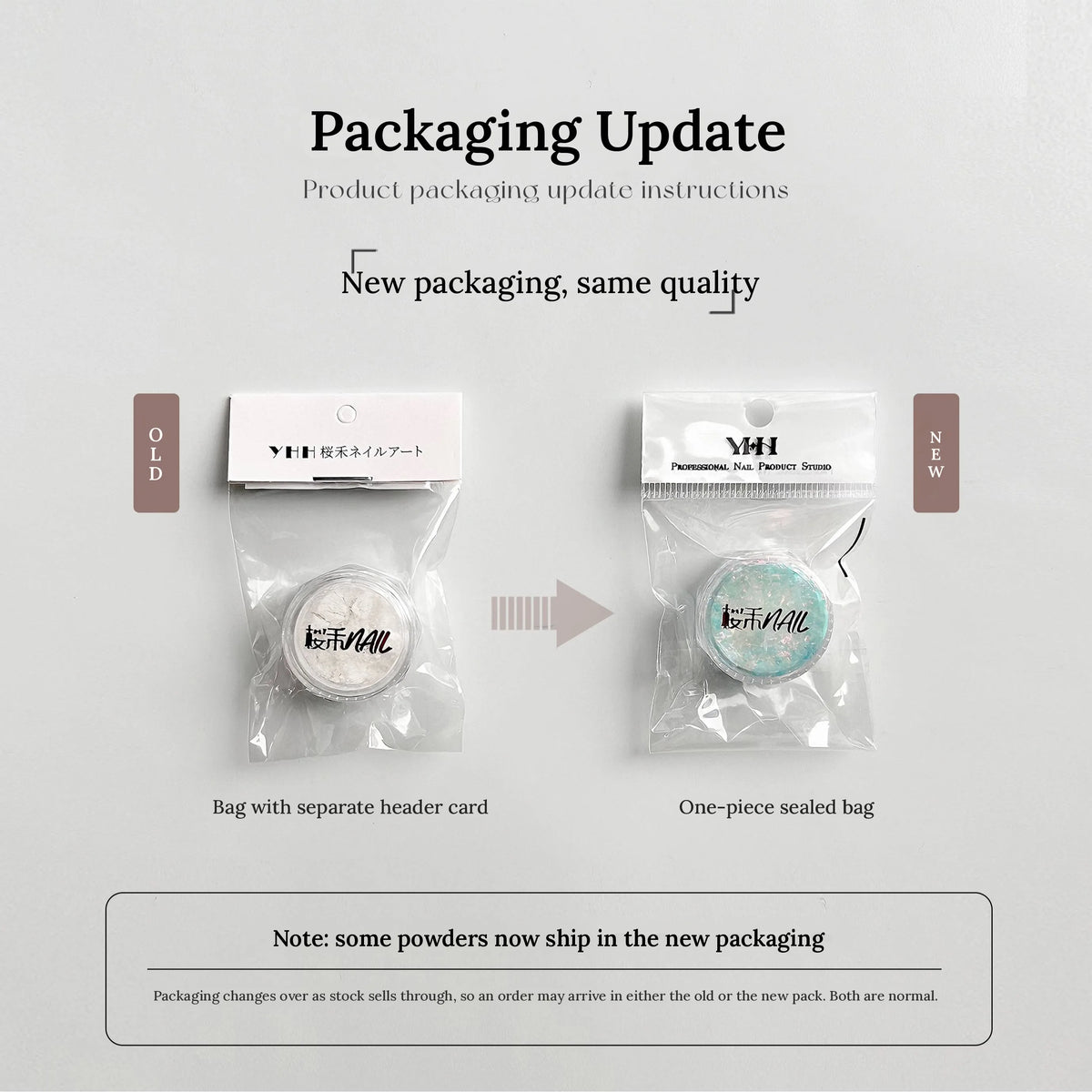 Packaging update: old and new bag styles