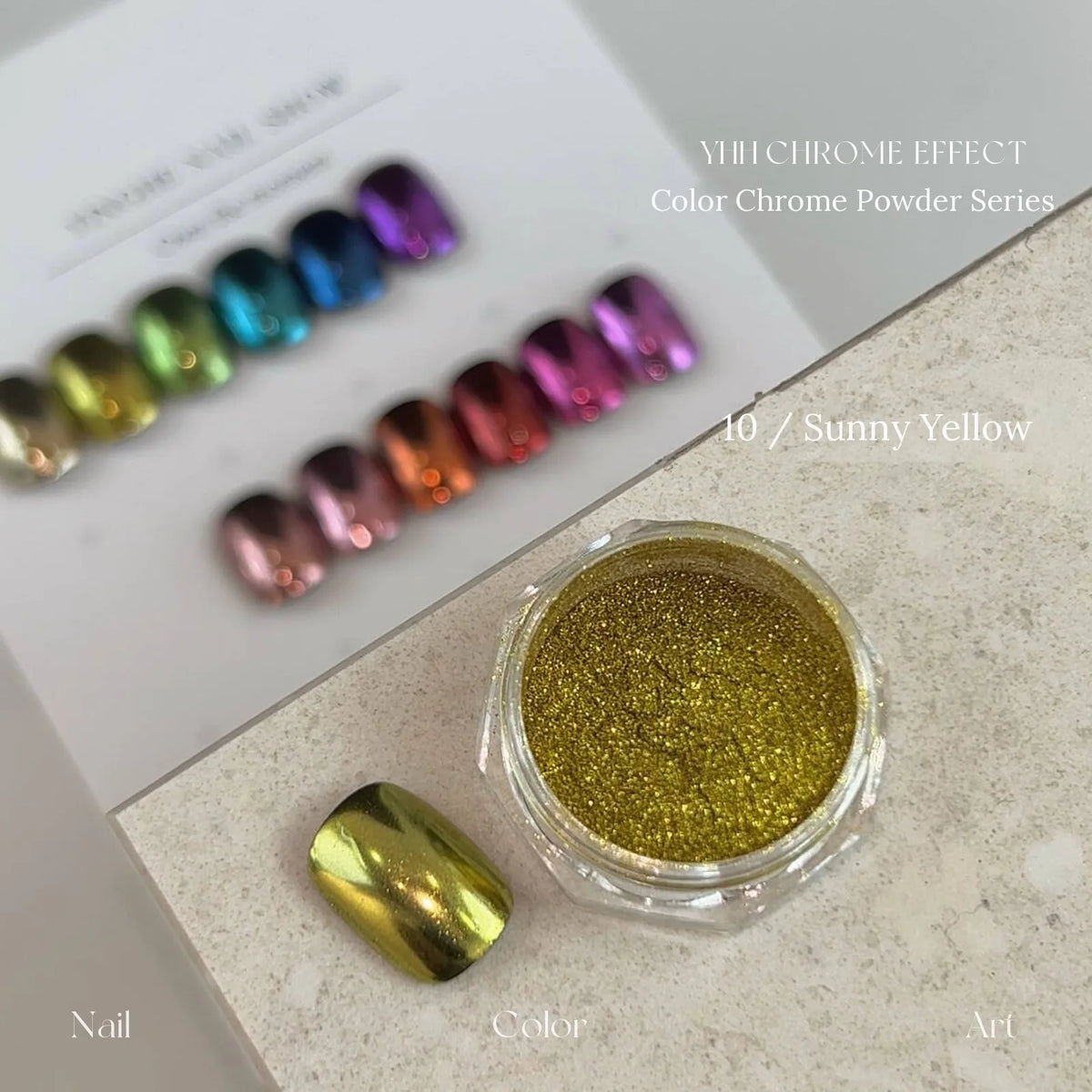10 Sunny Yellow: jar and chrome swatch tip