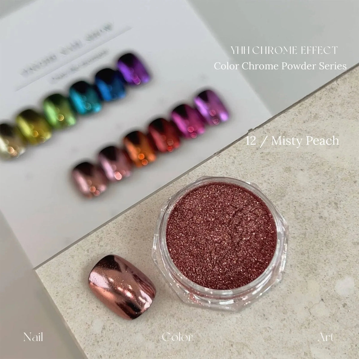 12 Misty Peach: jar and chrome swatch tip