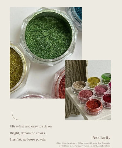 Close-up of ultra-fine colored chrome powder in the jar