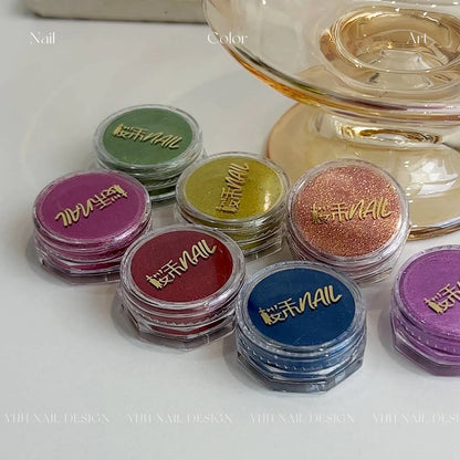 YHH colored chrome powder jars with printed lids