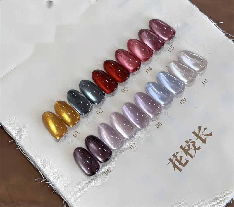 Flower Principal Cute Pet Cat Eye gel swatch tips, shades 01-10