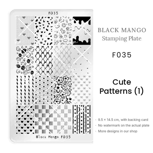 Black Mango F035 Cute Patterns (1) nail stamping plate, 9.5 × 14.5 cm