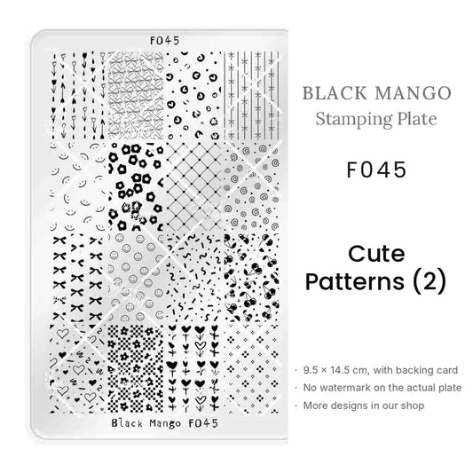 Black Mango F045 Cute Patterns (2) nail stamping plate, 9.5 × 14.5 cm