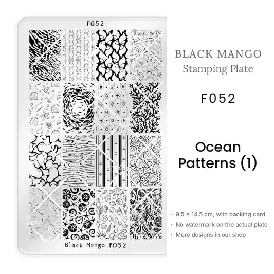 Black Mango F052 Ocean Patterns (1) nail stamping plate, 9.5 × 14.5 cm
