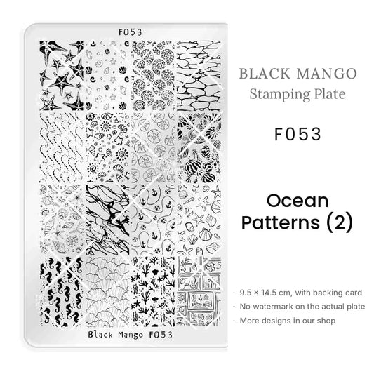 Black Mango F053 Ocean Patterns (2) nail stamping plate, 9.5 × 14.5 cm