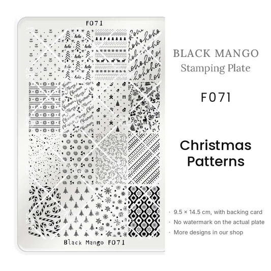 Black Mango F071 Christmas Patterns nail stamping plate, 9.5 × 14.5 cm