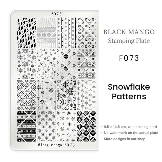 Black Mango F073 Snowflake Patterns nail stamping plate, 9.5 × 14.5 cm